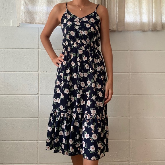 Global Village Dresses & Skirts - Floral Midi Dress Navy